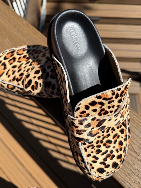Go Mules Men\'s Leopard print calf hair featuring a penny loafer-style strap main image 4